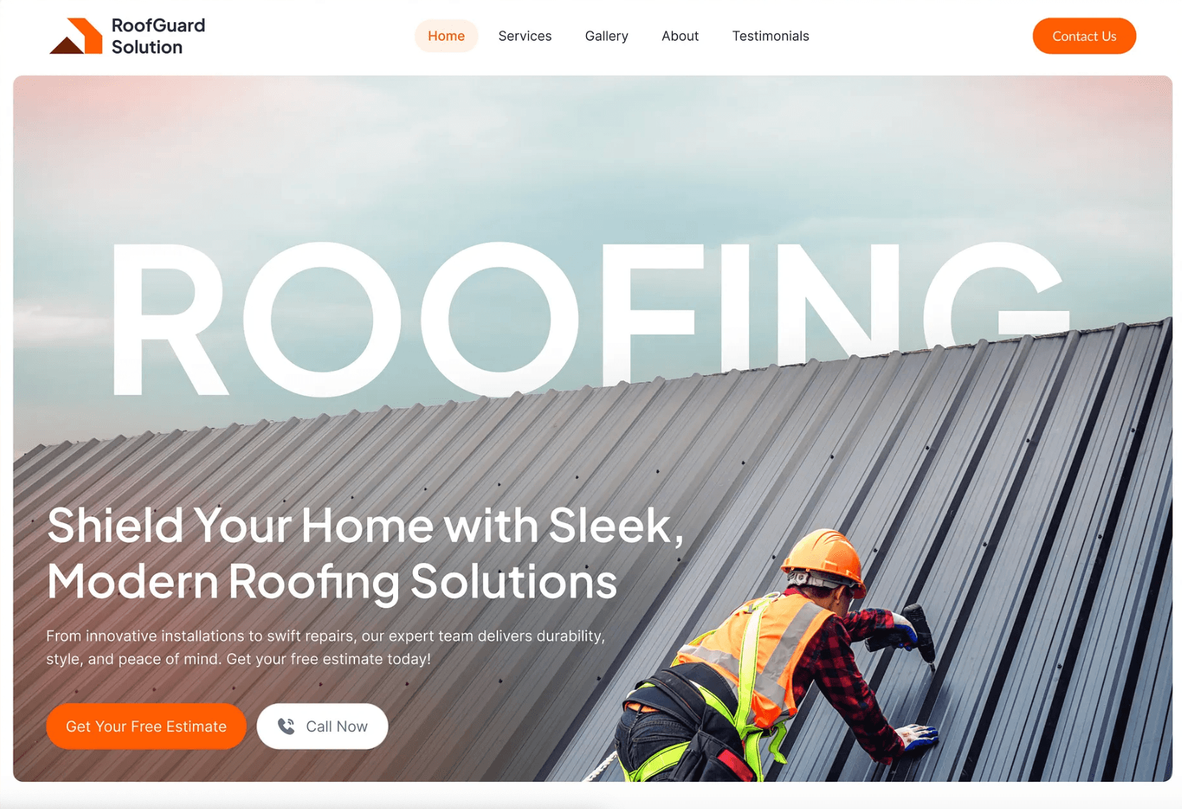 Example trade website design for a roofing company