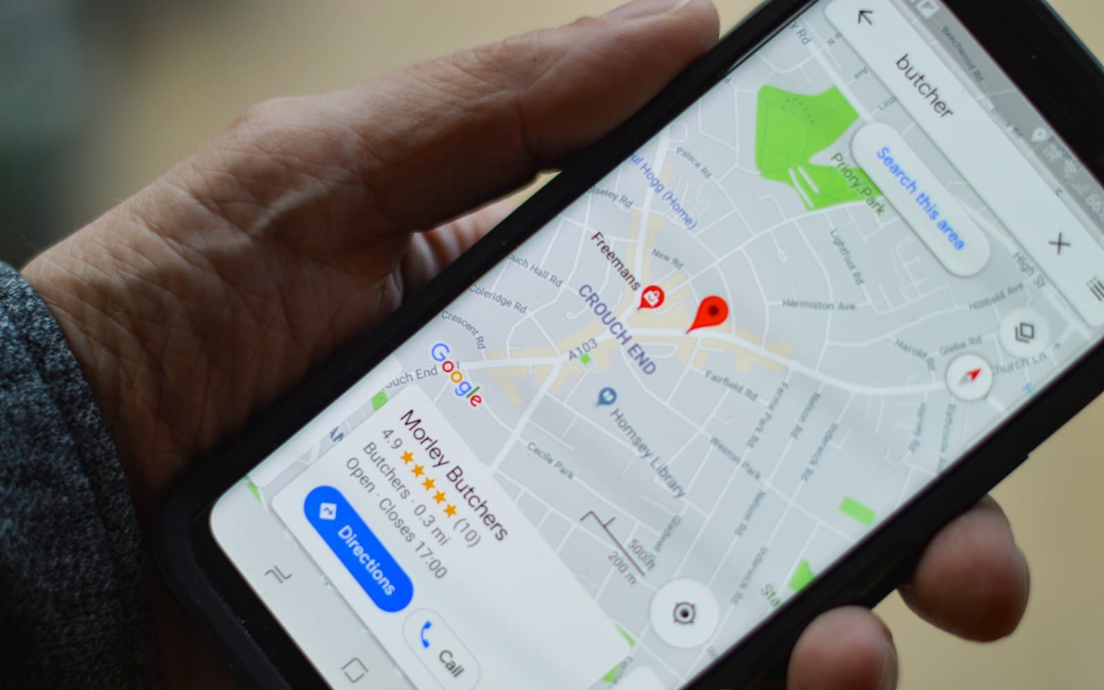 Google Maps search on a smartphone